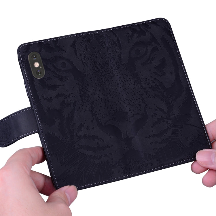 For iPhone 16e Tiger Embossing Pattern Leather Phone Case(Black) - iPhone 16e Cases by PMC TechLife | Online Shopping South Africa | PMC TechLife | Buy Now Pay Later Mobicred