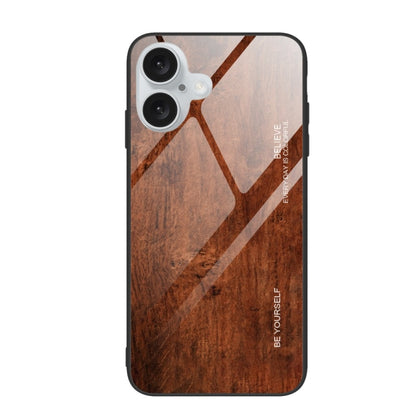 For iPhone 16 Wood Grain Glass Phone Case(Dark Brown) - iPhone 16 Cases by PMC Jewellery | Online Shopping South Africa | PMC Jewellery | Buy Now Pay Later Mobicred