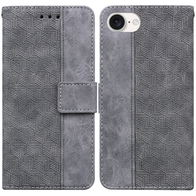 For iPhone 16e Geometric Embossed Leather Phone Case(Grey) - iPhone 16e Cases by PMC TechLife | Online Shopping South Africa | PMC TechLife | Buy Now Pay Later Mobicred