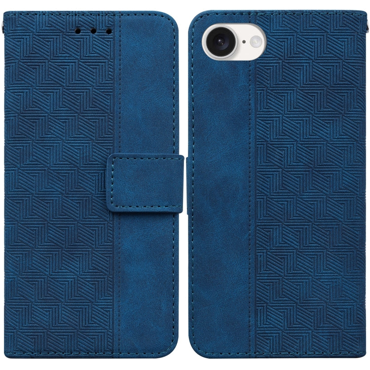 For iPhone 16e Geometric Embossed Leather Phone Case(Blue) - iPhone 16e Cases by PMC TechLife | Online Shopping South Africa | PMC TechLife | Buy Now Pay Later Mobicred