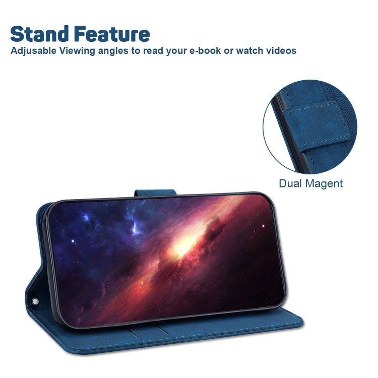 For iPhone 16e Geometric Embossed Leather Phone Case(Blue) - iPhone 16e Cases by PMC TechLife | Online Shopping South Africa | PMC TechLife | Buy Now Pay Later Mobicred