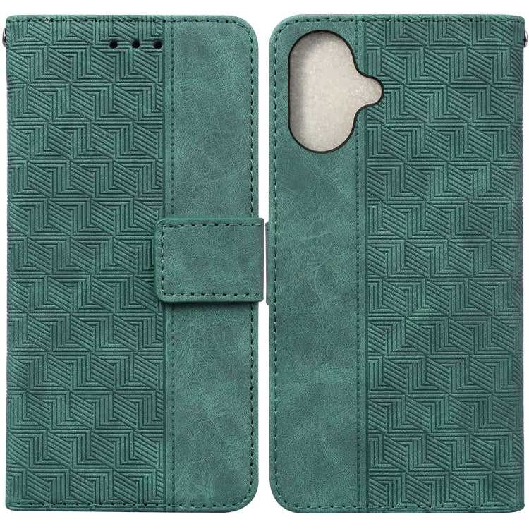 For iPhone 16 Plus Geometric Embossed Leather Phone Case(Green) - iPhone 16 Plus Cases by PMC TechLife | Online Shopping South Africa | PMC TechLife | Buy Now Pay Later Mobicred