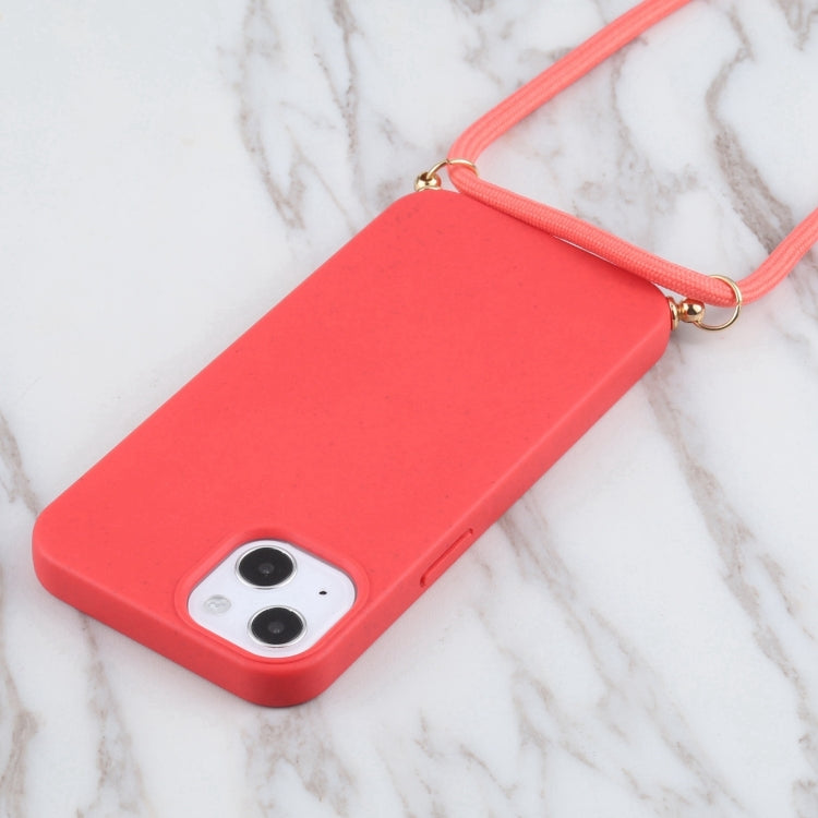 For iPhone 16 Wheat Straw TPU Shockproof Phone Case with Neck Lanyard(Red) - iPhone 16 Cases by PMC TechLife | Online Shopping South Africa | PMC TechLife | Buy Now Pay Later Mobicred