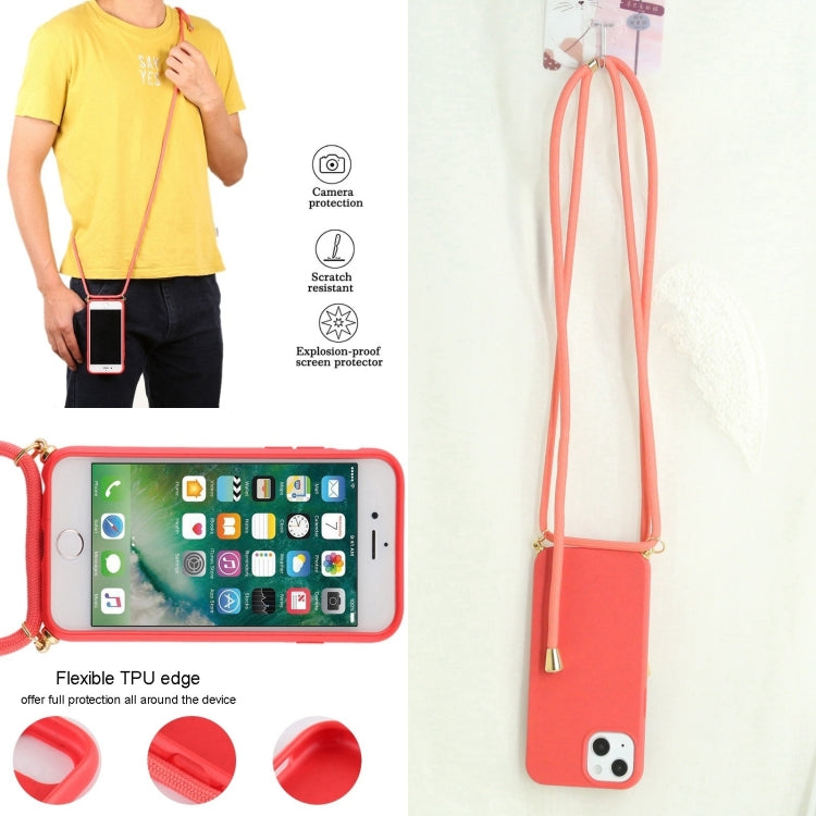 For iPhone 16 Wheat Straw TPU Shockproof Phone Case with Neck Lanyard(Red) - iPhone 16 Cases by PMC Jewellery | Online Shopping South Africa | PMC Jewellery | Buy Now Pay Later Mobicred