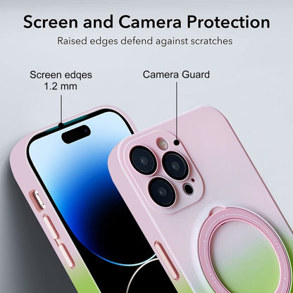 For iPhone 14 MagSafe Holder Gradient TPU Phone Case(Pink Green) - iPhone 14 Cases by PMC Jewellery | Online Shopping South Africa | PMC Jewellery