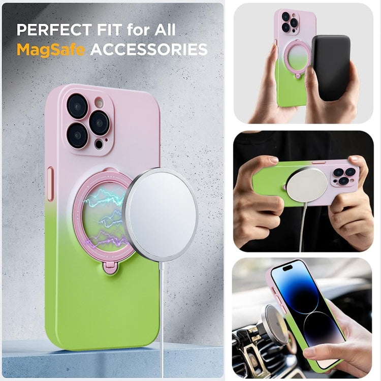 For iPhone 14 Pro MagSafe Holder Gradient TPU Phone Case(Pink Green) - iPhone 14 Pro Cases by PMC TechLife | Online Shopping South Africa | PMC TechLife