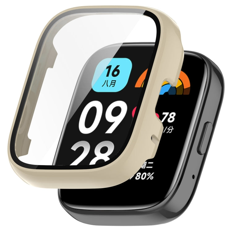 For Redmi Watch 3 Lite PC + Tempered Film Integrated Watch Protective Case(Ivory White) - Watch Cases by PMC TechLife | Online Shopping South Africa | PMC TechLife | Buy Now Pay Later Mobicred
