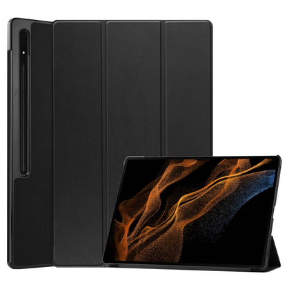 For Samsung Galaxy Tab S10 Ultra / S9 Ultra Custer Pure Color 3-Fold Holder Smart Leather Tablet Case(Black) - Galaxy Tab S9 Ultra Cases by PMC Jewellery | Online Shopping South Africa | PMC Jewellery | Buy Now Pay Later Mobicred