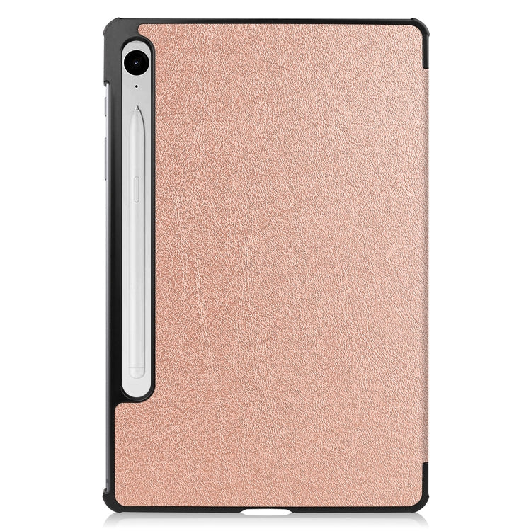 For Samsung Galaxy Tab S9 FE Custer Pure Color 3-Fold Holder Smart Leather Tablet Case(Rose Gold) - Galaxy Tab S9 FE by PMC Jewellery | Online Shopping South Africa | PMC Jewellery | Buy Now Pay Later Mobicred