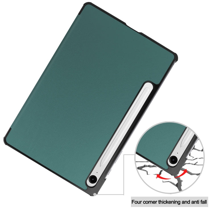 For Samsung Galaxy Tab S9 FE Custer Pure Color 3-Fold Holder Smart Leather Tablet Case(Dark Green) - Galaxy Tab S9 FE by PMC Jewellery | Online Shopping South Africa | PMC Jewellery | Buy Now Pay Later Mobicred