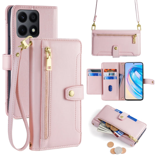 For Honor X8a Sheep Texture Cross-body Zipper Wallet Leather Phone Case(Pink) - Honor Cases by PMC Jewellery | Online Shopping South Africa | PMC Jewellery | Buy Now Pay Later Mobicred