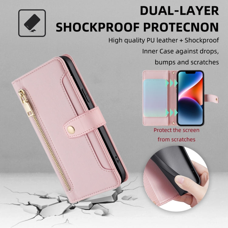 For Honor X8a Sheep Texture Cross-body Zipper Wallet Leather Phone Case(Pink) - Honor Cases by PMC TechLife | Online Shopping South Africa | PMC TechLife | Buy Now Pay Later Mobicred