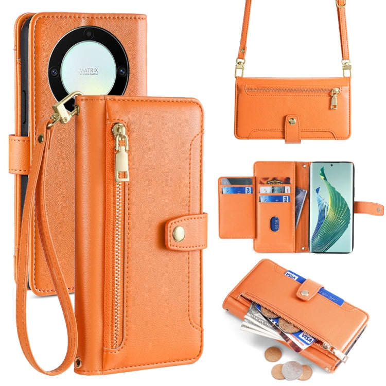 For Honor X9a Sheep Texture Cross-body Zipper Wallet Leather Phone Case(Orange) - free shipping - PMC TechLife - Order now!