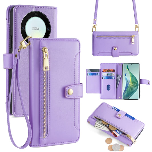 For Honor X9a Sheep Texture Cross-body Zipper Wallet Leather Phone Case(Purple) - Honor Cases by PMC Jewellery | Online Shopping South Africa | PMC Jewellery | Buy Now Pay Later Mobicred