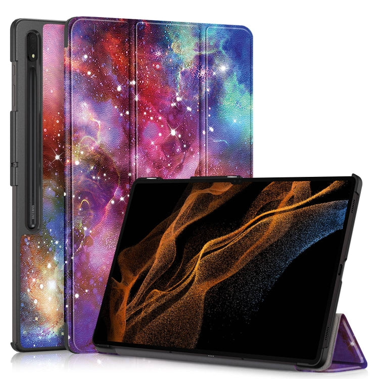 For Samsung Galaxy Tab S9 Ultra Custer Painted 3-Fold Holder Smart Leather Tablet Case(Milky Way Nebula) - Other Galaxy Tab PC by PMC Jewellery | Online Shopping South Africa | PMC Jewellery | Buy Now Pay Later Mobicred