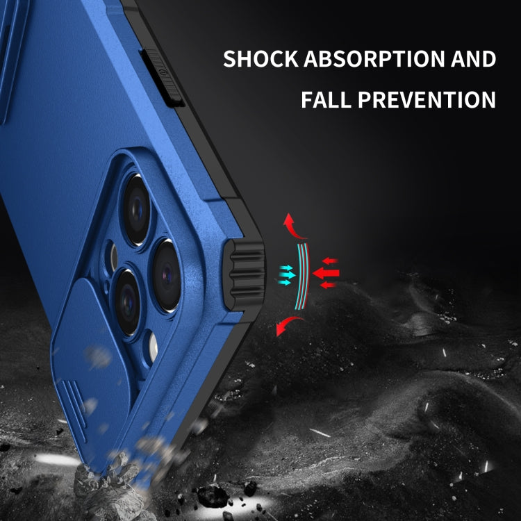 For iPhone 16 Pro Stereoscopic Holder Sliding Camshield Phone Case(Blue) - iPhone 16 Pro Cases by PMC TechLife | Online Shopping South Africa | PMC TechLife | Buy Now Pay Later Mobicred
