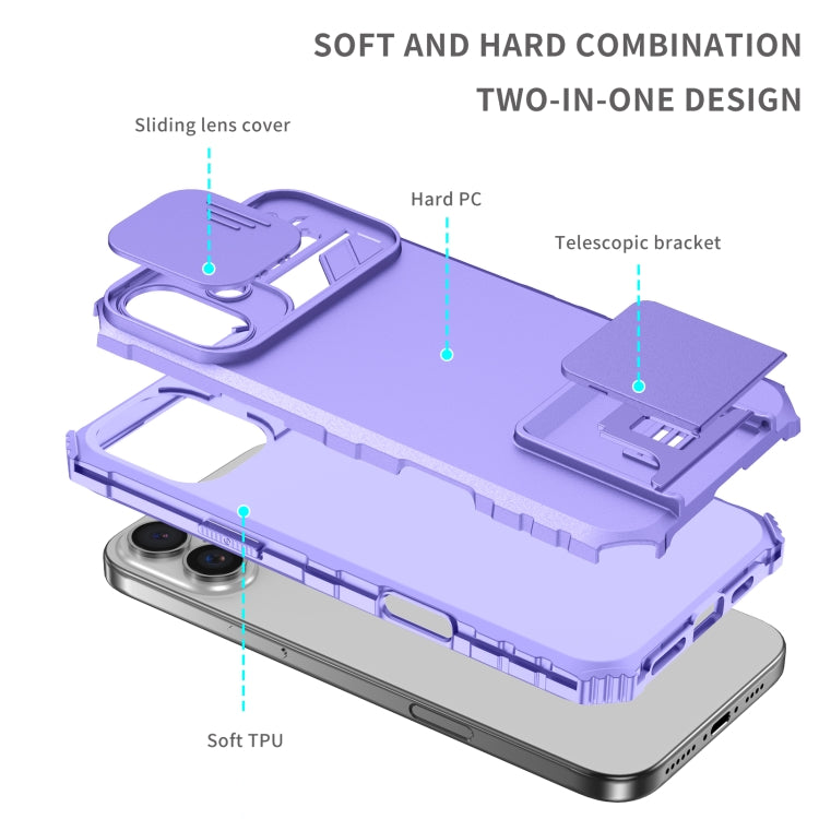 For iPhone 16 Plus Stereoscopic Holder Sliding Camshield Phone Case(Purple) - iPhone 16 Plus Cases by PMC Jewellery | Online Shopping South Africa | PMC Jewellery | Buy Now Pay Later Mobicred