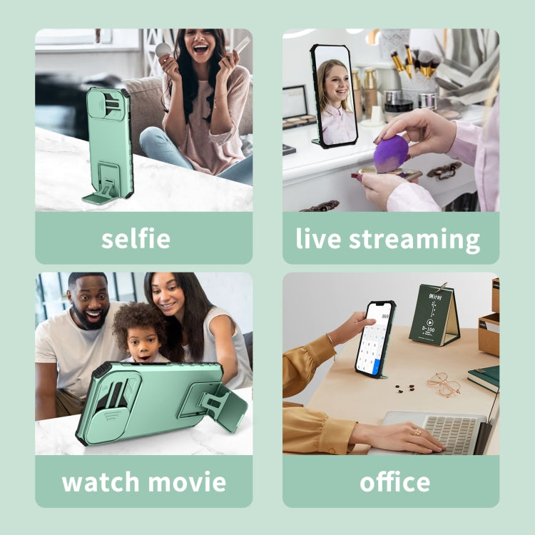 For iPhone 16 Stereoscopic Holder Sliding Camshield Phone Case(Light Blue) - iPhone 16 Cases by PMC TechLife | Online Shopping South Africa | PMC TechLife | Buy Now Pay Later Mobicred