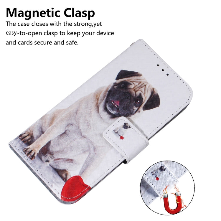 For iPhone 16e Coloured Drawing Flip Leather Phone Case(Pug) - iPhone 16e Cases by PMC TechLife | Online Shopping South Africa | PMC TechLife | Buy Now Pay Later Mobicred
