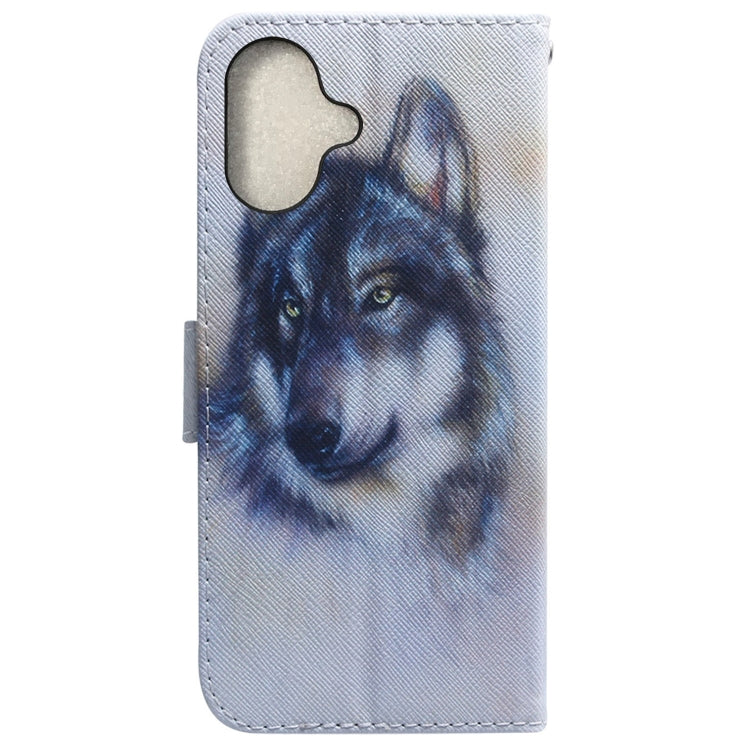 For iPhone 16 Coloured Drawing Flip Leather Phone Case(White Wolf) - iPhone 16 Cases by PMC TechLife | Online Shopping South Africa | PMC TechLife | Buy Now Pay Later Mobicred