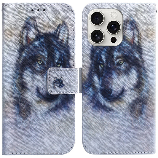 For iPhone 16 Pro Coloured Drawing Flip Leather Phone Case(White Wolf) - iPhone 16 Pro Cases by PMC Jewellery | Online Shopping South Africa | PMC Jewellery | Buy Now Pay Later Mobicred