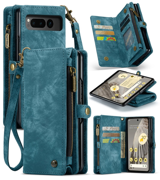 For Google Pixel Fold CaseMe 008 Detachable Multifunctional Retro Frosted Horizontal Flip Phone Leather Case with Zipper Wallet(Blue) - Google Cases by CaseMe | Online Shopping South Africa | PMC Jewellery | Buy Now Pay Later Mobicred