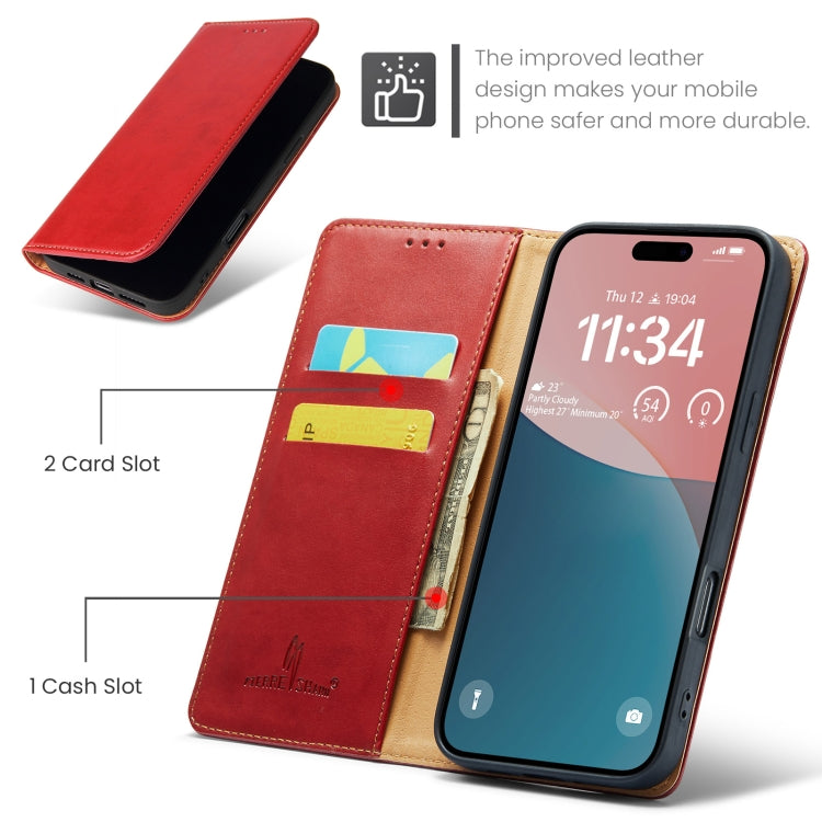 For iPhone 16 Plus Fierre Shann PU Genuine Leather Texture Phone Case(Red) - iPhone 16 Plus Cases by FIERRE SHANN | Online Shopping South Africa | PMC Jewellery | Buy Now Pay Later Mobicred