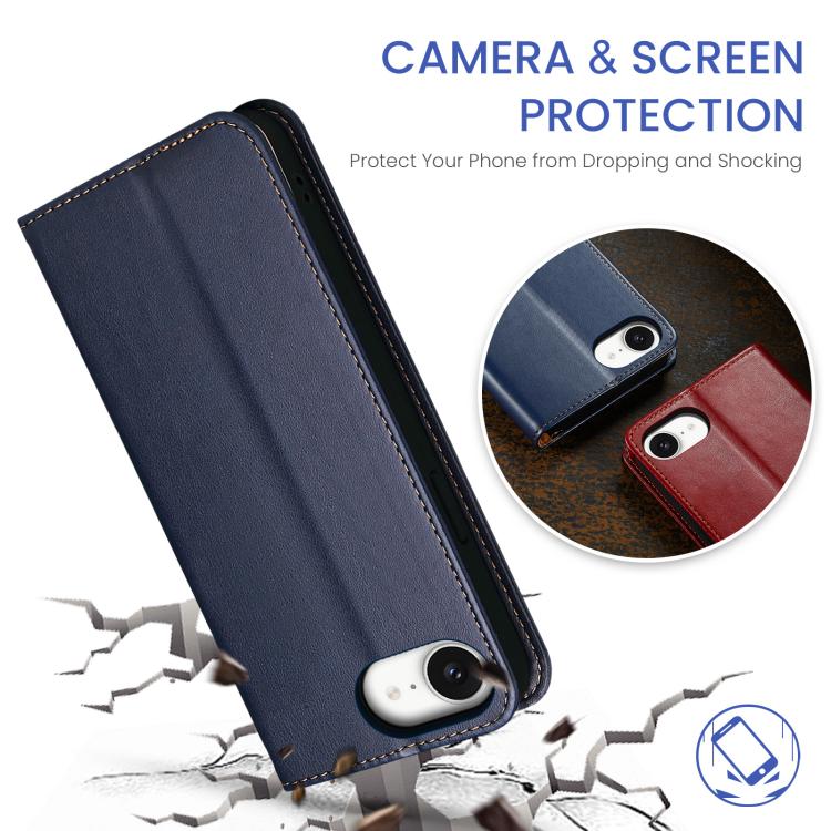 For iPhone 16e Fierre Shann PU Genuine Leather Texture Phone Case(Blue) - iPhone 16e Cases by FIERRE SHANN | Online Shopping South Africa | PMC TechLife | Buy Now Pay Later Mobicred