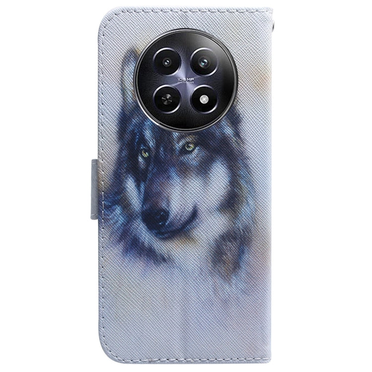 For Realme 12 5G Coloured Drawing Flip Leather Phone Case(White Wolf) - Realme Cases by PMC Jewellery | Online Shopping South Africa | PMC Jewellery | Buy Now Pay Later Mobicred