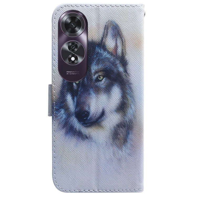 For OPPO A60 4G Coloured Drawing Flip Leather Phone Case(White Wolf) - OPPO Cases by PMC Jewellery | Online Shopping South Africa | PMC Jewellery | Buy Now Pay Later Mobicred