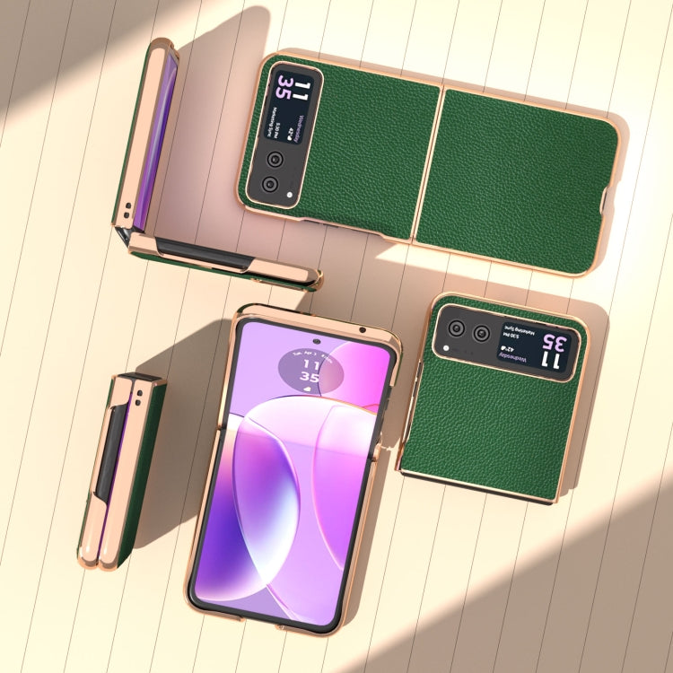 For Motorola Razr 40 Genuine Leather Mino Series Nano Plating Phone Case(Green) - Motorola Cases by PMC TechLife | Online Shopping South Africa | PMC TechLife | Buy Now Pay Later Mobicred