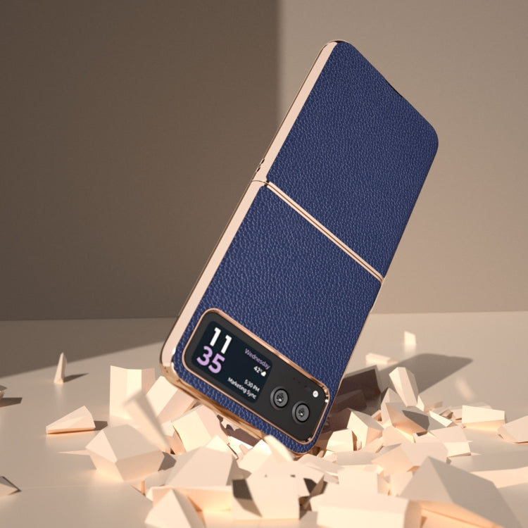 For Motorola Razr 40 Genuine Leather Mino Series Nano Plating Phone Case(Royal Blue) - Motorola Cases by PMC TechLife | Online Shopping South Africa | PMC TechLife | Buy Now Pay Later Mobicred