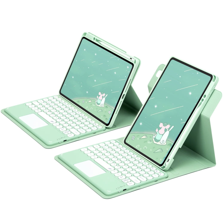 For iPad Air 2022 / iPad Pro 11 2021 Round Button 360 Degree Rotatable Bluetooth Keyboard Leather Case with Touchpad(Mint Green) - Universal by PMC TechLife | Online Shopping South Africa | PMC TechLife