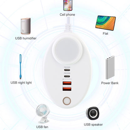 YF-106 USB- C / Type-Cx2+USBx2 Oval PD Socket Phone Charger with Light, Plug Type:EU Plug(White) - Multifunction Charger by PMC Jewellery | Online Shopping South Africa | PMC Jewellery | Buy Now Pay Later Mobicred