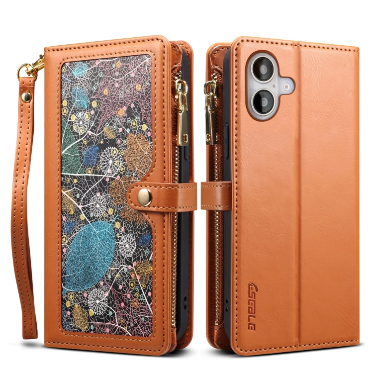 For iPhone 16 Plus ESEBLE Star Series Lanyard Zipper Wallet RFID Leather Case(Brown) - iPhone 16 Plus Cases by ESEBLE | Online Shopping South Africa | PMC TechLife | Buy Now Pay Later Mobicred