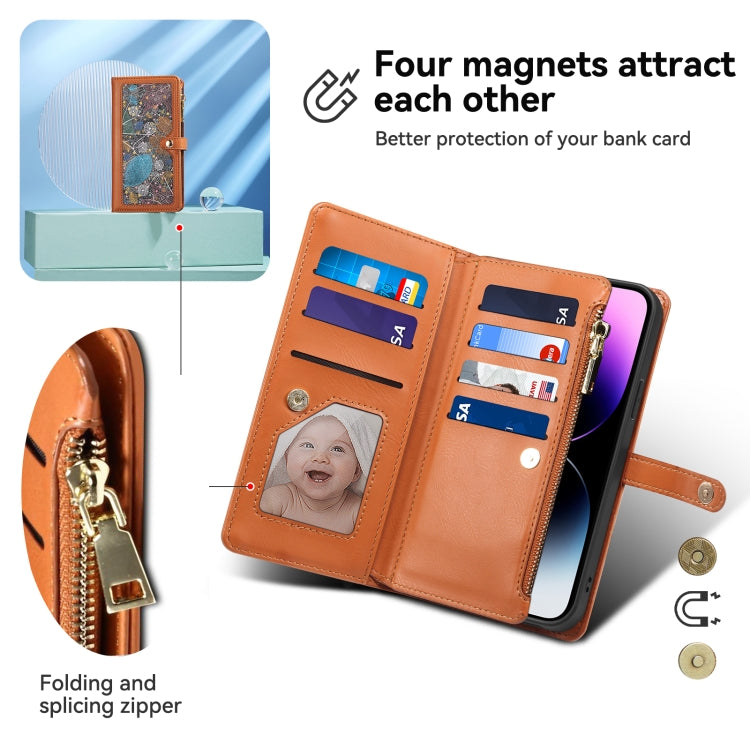 For iPhone 16 Plus ESEBLE Star Series Lanyard Zipper Wallet RFID Leather Case(Brown) - iPhone 16 Plus Cases by ESEBLE | Online Shopping South Africa | PMC Jewellery | Buy Now Pay Later Mobicred