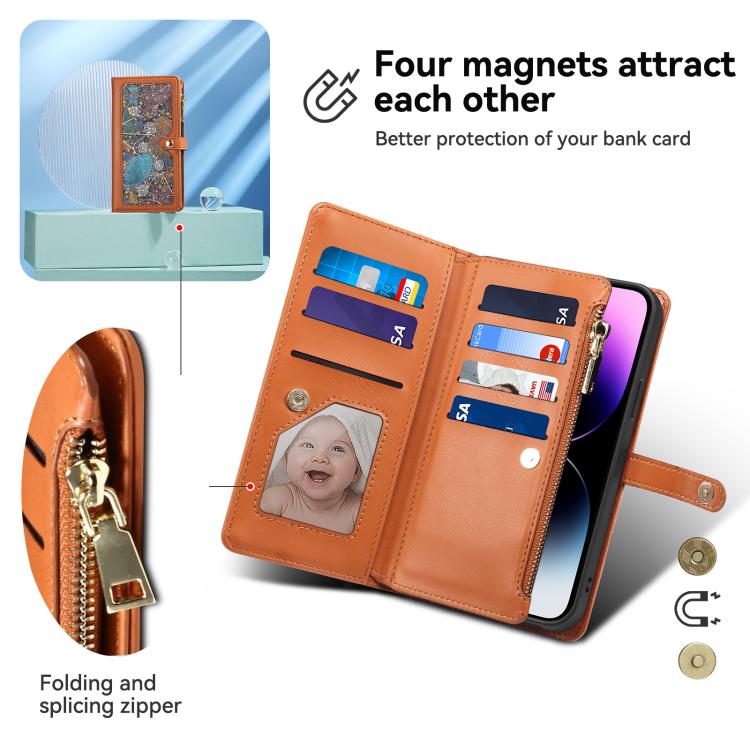 For iPhone 16e ESEBLE Star Series Lanyard Zipper Wallet RFID Leather Case(Brown) - iPhone 16e Cases by ESEBLE | Online Shopping South Africa | PMC TechLife | Buy Now Pay Later Mobicred