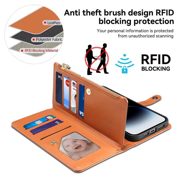 For iPhone 16e ESEBLE Star Series Lanyard Zipper Wallet RFID Leather Case(Brown) - iPhone 16e Cases by ESEBLE | Online Shopping South Africa | PMC TechLife | Buy Now Pay Later Mobicred