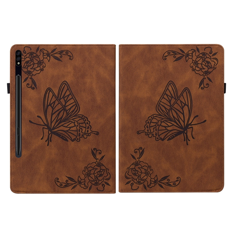 For Samsung Galaxy Tab S9 Butterfly Flower Embossed Leather Tablet Case(Brown) - Galaxy Tab S9 Cases by PMC Jewellery | Online Shopping South Africa | PMC Jewellery | Buy Now Pay Later Mobicred