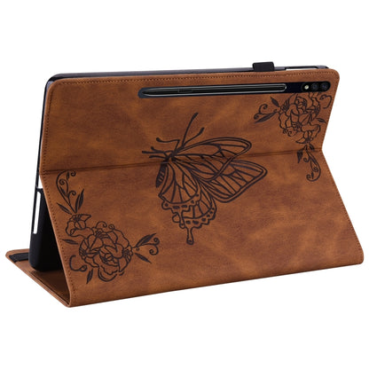 For Samsung Galaxy Tab S9+ Butterfly Flower Embossed Leather Tablet Case(Brown) - Galaxy Tab S9+ Cases by PMC Jewellery | Online Shopping South Africa | PMC Jewellery | Buy Now Pay Later Mobicred