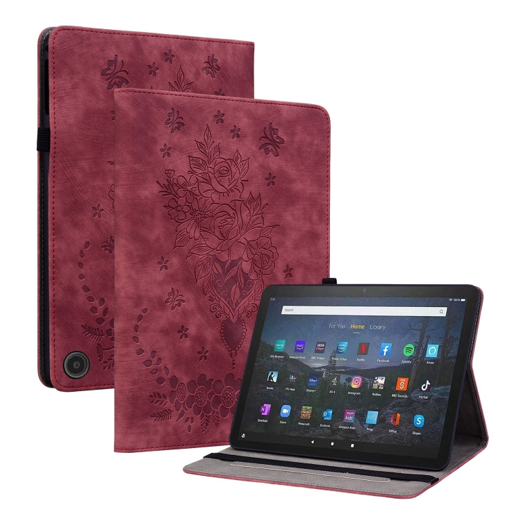 For Amazon Fire Max 11 Butterfly Rose Embossed Leather Tablet Case(Red) - Amazon by PMC TechLife | Online Shopping South Africa | PMC TechLife | Buy Now Pay Later Mobicred