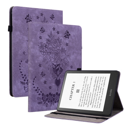 For Amazon Kindle Paperwhite 5 2023 2024 Butterfly Rose Embossed Leather Tablet Case(Purple) - Amazon by PMC Jewellery | Online Shopping South Africa | PMC Jewellery | Buy Now Pay Later Mobicred