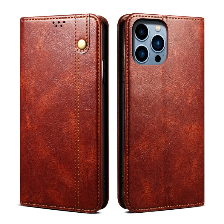 For iPhone 16 Pro Oil Wax Crazy Horse Texture Leather Phone Case(Brown) - iPhone 16 Pro Cases by PMC TechLife | Online Shopping South Africa | PMC TechLife | Buy Now Pay Later Mobicred