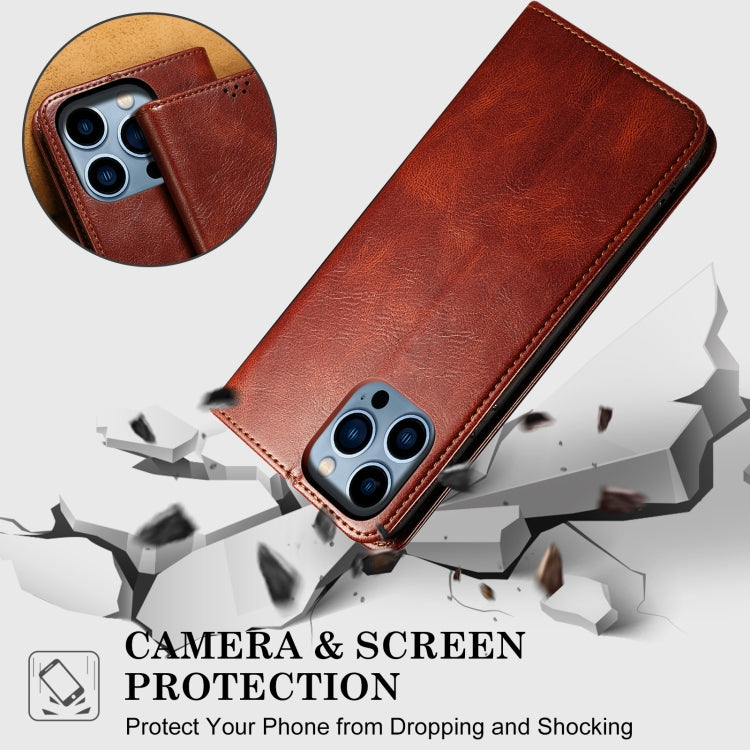 For iPhone 16 Pro Oil Wax Crazy Horse Texture Leather Phone Case(Brown) - iPhone 16 Pro Cases by PMC TechLife | Online Shopping South Africa | PMC TechLife | Buy Now Pay Later Mobicred