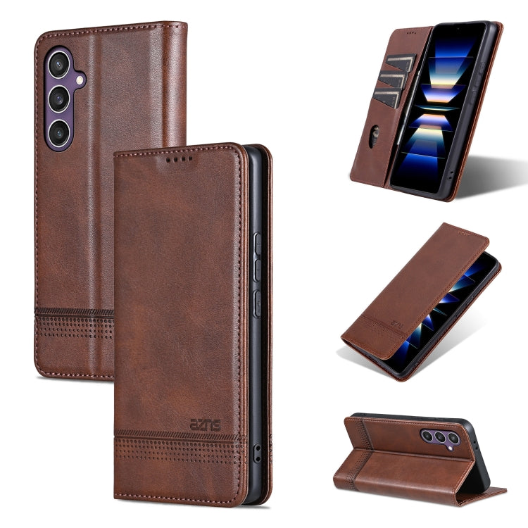 For Samsung Galaxy S24 5G AZNS Magnetic Calf Texture Flip Leather Phone Case(Dark Brown) - Galaxy S24 5G Cases by AZNS | Online Shopping South Africa | PMC Jewellery | Buy Now Pay Later Mobicred