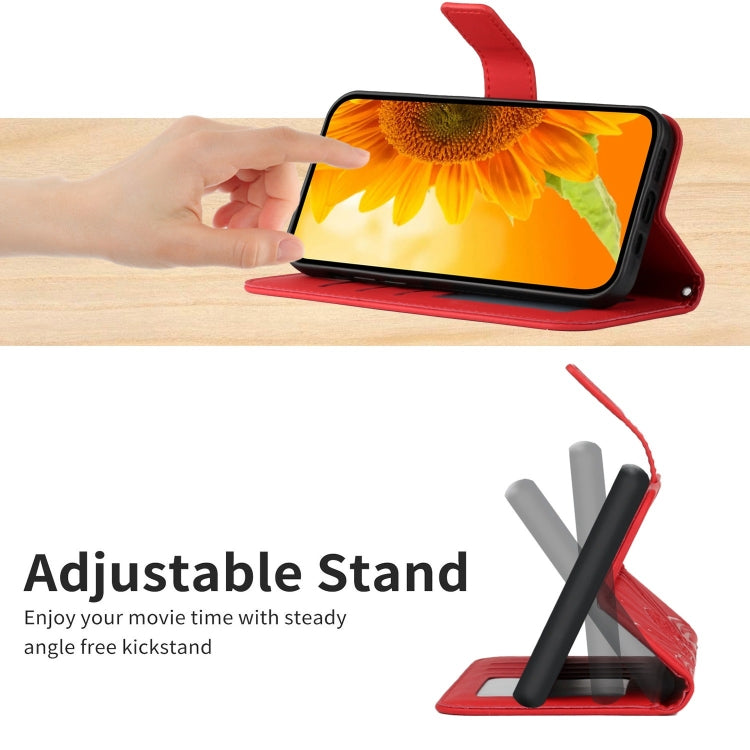 For Google Pixel 9 Pro Skin Feel Sun Flower Embossed Flip Leather Phone Case with Lanyard(Red) - Google Cases by PMC TechLife | Online Shopping South Africa | PMC TechLife | Buy Now Pay Later Mobicred