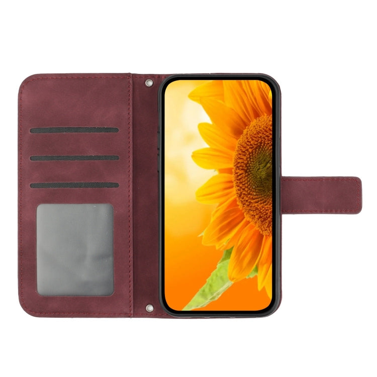 For Google Pixel 9 Pro Skin Feel Sun Flower Embossed Flip Leather Phone Case with Lanyard(Wine Red) - Google Cases by PMC TechLife | Online Shopping South Africa | PMC TechLife | Buy Now Pay Later Mobicred