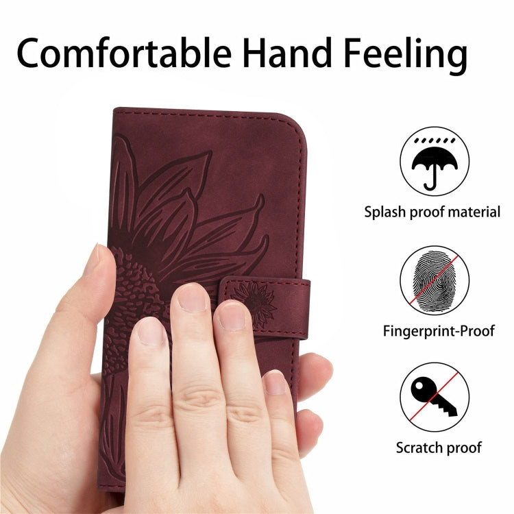 For Google Pixel 9 Pro Skin Feel Sun Flower Embossed Flip Leather Phone Case with Lanyard(Wine Red) - Google Cases by PMC TechLife | Online Shopping South Africa | PMC TechLife | Buy Now Pay Later Mobicred