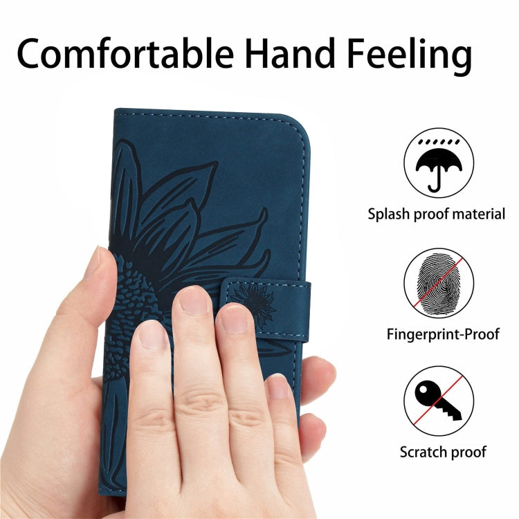 For Google Pixel 9 Pro Skin Feel Sun Flower Embossed Flip Leather Phone Case with Lanyard(Inky Blue) - Google Cases by PMC TechLife | Online Shopping South Africa | PMC TechLife | Buy Now Pay Later Mobicred