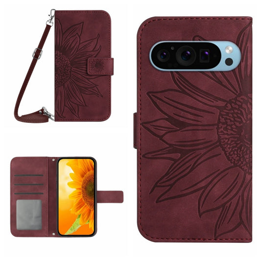 For Google Pixel 9 Skin Feel Sun Flower Embossed Flip Leather Phone Case with Lanyard(Wine Red) - Google Cases by PMC Jewellery | Online Shopping South Africa | PMC Jewellery | Buy Now Pay Later Mobicred